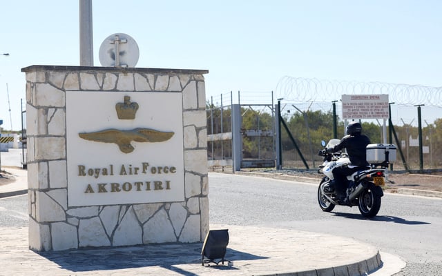 A view of the security gate of RAF Akrotiri, a British military base in Cyprus, September 25, 2024. REUTERS/Yiannis Kourtoglou/File Photo