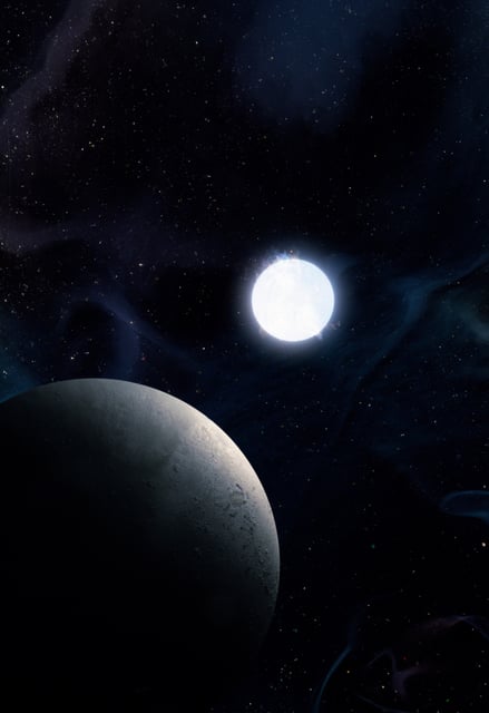 An artist's impression shows a rocky planet orbiting a stellar remnant called a white dwarf roughly 4,200 light years from Earth in this undated illustration. W.M. Keck Observatory/Adam Makarenko/Handout via REUTERS