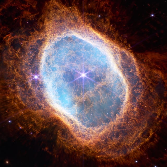 The James Webb Space Telescope observed the Southern Ring Nebula, the result of a dying star, in 2022.