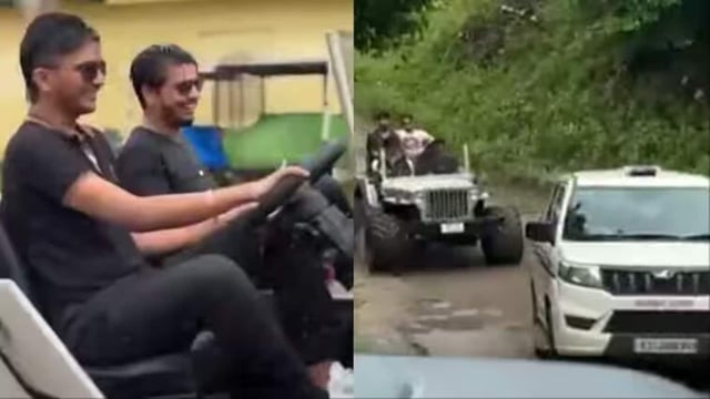 The viral video shows four people driving through Jaipur in an open jeep.