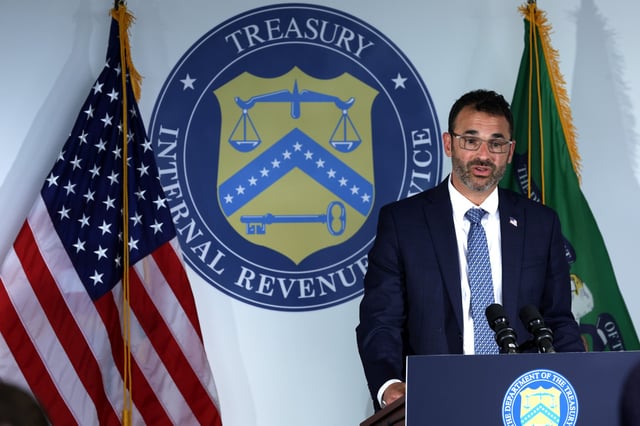 Commissioner Daniel Werfel speaks during an event on the Internal Revenue Service (IRS) at 22nd Century Technologies on August 2, 2023 in McLean, Virginia.