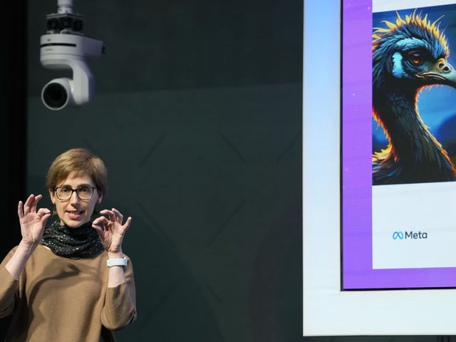 Joelle Pineau speaks at the Meta AI Day in London, April 9, 2024.