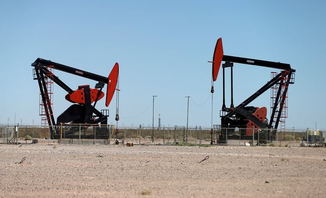 Oil pump jacks are seen at the Vaca Muerta shale oil and gas deposit in the Patagonian province of Neuquen, Argentina, January 21, 2019.  REUTERS/Agustin Marcarian/File Photo