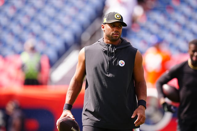 Sep 15, 2024; Denver, Colorado, USA; Pittsburgh Steelers quarterback Russell Wilson (3) before the game against the Denver Broncos at Empower Field at Mile High. Mandatory Credit: Ron Chenoy-Imagn Images/File Photo