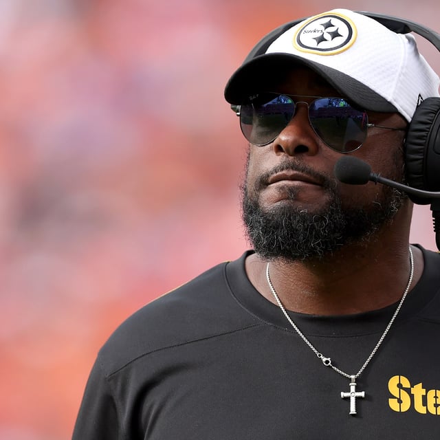 Head coach Mike Tomlin of the Pittsburgh Steelers watches as his team plays the Denver Broncos in the second quarter at Empower Field At Mile High on September 15, 2024 in Denver, Colorado. (