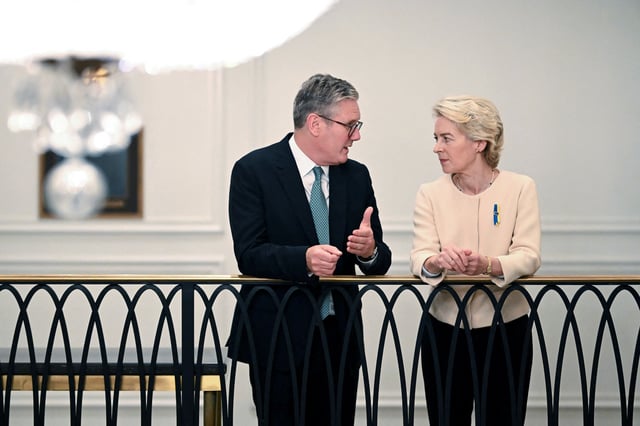 President of the European Commission Ursula von der Leyen speaks with British Prime Minister Keir Starmer during the 79th United Nations General Assembly at the United Nations on September 25, 2024 in New York. Leon Neal/Pool via REUTERS/File Photo