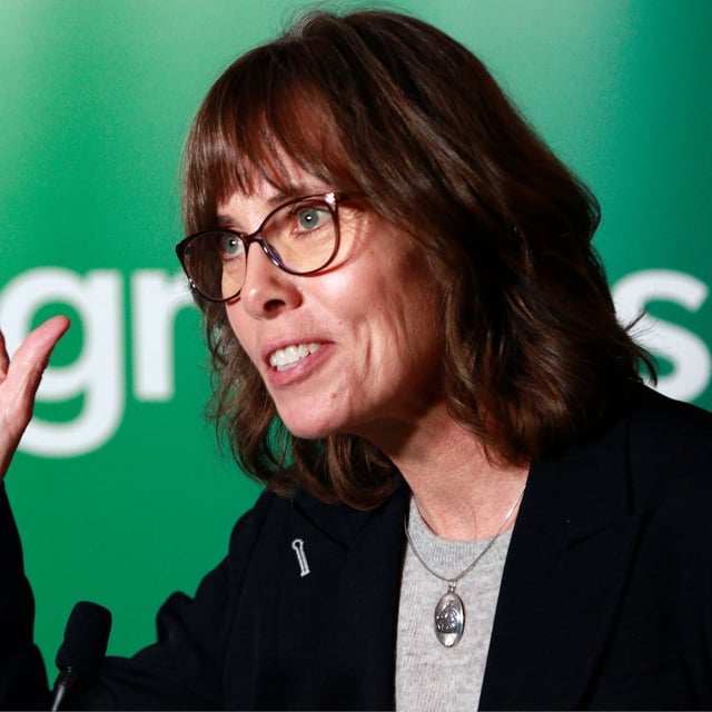 B.C. Green Party leader Sonia Furstenau announces the party's 2024 platform amongst fellow candidates and supporters during a press conference at Swan's Pub in Victoria, Tuesday, Oct. 1, 2024. THE CANADIAN PRESS/Chad Hipolito