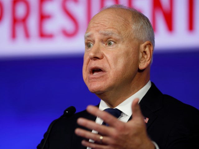 Democratic vice presidential candidate, Minnesota Gov. Tim Walz, speaks during a debate at the CBS Broadcast Center on October 1, 2024 in New York City. This is expected to be the only vice presidential debate of the 2024 general election. (Photo by Chip Somodevilla/Getty Images)