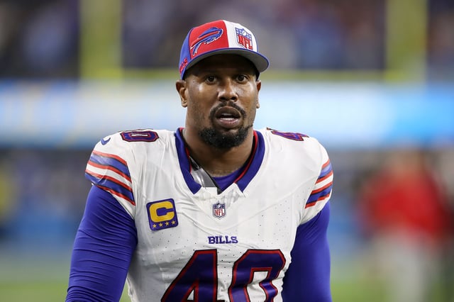 INGLEWOOD, CA - DECEMBER 23: Buffalo Bills linebacker Von Miller (40) during the NFL game between the Buffalo Bills and the Los Angeles Chargers on December 23, 2023,  at SoFi Stadium in Inglewood, CA. (Photo by Jevone Moore/Icon Sportswire via Getty Images)
