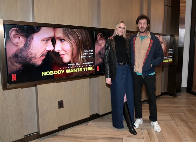Erin Foster (left) with "Nobody Wants This" star Adam Brody.