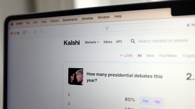 This photo shows the website Kalshi, an American financial exchange and prediction market, on Wednesday, October 2, 2024. A federal appeals court in Washington, DC, on Wednesday allowed the prediction market to offer election betting, denying a government watchdog’s request to halt a ruling that made way for legal political gambling in the United States.