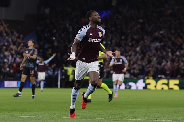Soccer Football - Champions League - Aston Villa v Bayern Munich - Villa Park, Birmingham, Britain - October 2, 2024 Aston Villa's Jhon Duran celebrates scoring their first goal Action Images via Reuters/Andrew Couldridge