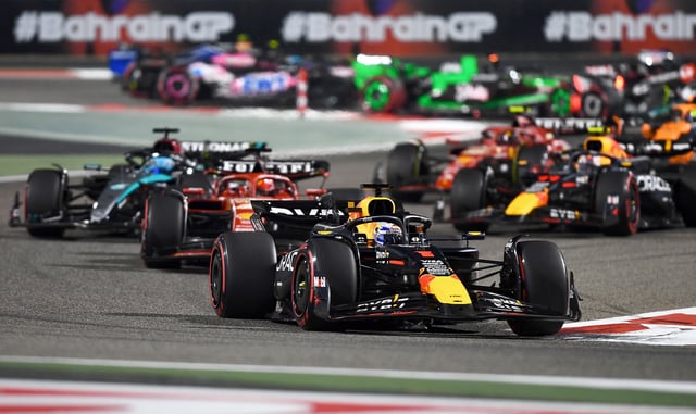 BAHRAIN, BAHRAIN - MARCH 02: Max Verstappen of the Netherlands driving the (1) Oracle Red Bull Racing RB20 leads Charles Leclerc of Monaco driving the (16) Ferrari SF-24 during the F1 Grand Prix of Bahrain at Bahrain International Circuit on March 02, 2024 in Bahrain, Bahrain. (Photo by Rudy Carezzevoli/Getty Images)