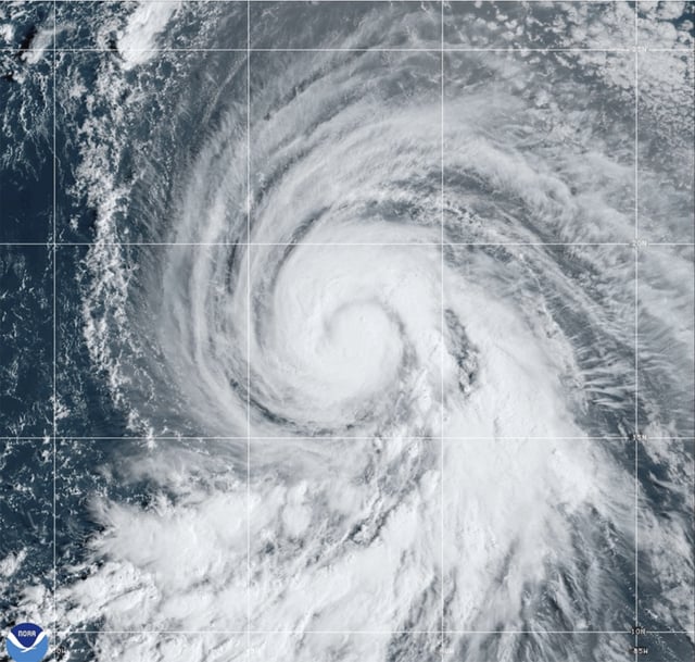 This Satellite image provided by the National Oceanic and Atmospheric Administration (NOAA) shows Hurricane Kirk on Wednesday, Oct. 2, 2024, in the Atlantic Ocean. 