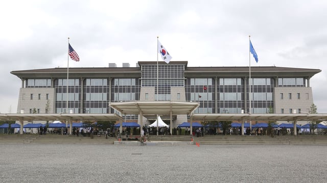 The newly opened headquarters of the US Forces Korea is seen at Camp Humphreys in Pyeongtaek, South Korea, on Friday, June 29, 2018.