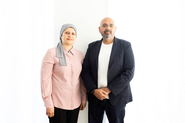 Reem Alyazouri and her husband, Ashraf Alyazouri, who escaped Gaza and reached Toronto, pose for a photograph in Toronto, Ontario, Canada, September 30, 2024. They remain anxious for her parents, who, like thousands of Palestinians, are stuck in Egypt awaiting delayed Canadian visas under a temporary residence program plagued by bureaucratic issues.  REUTERS/Carlos Osorio