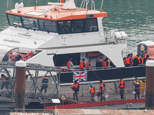 DOVER, ENGLAND - SEPTEMBER 21: Migrants arrive at Dover Port after being picked up by a Border Force vessel in the English Channel on September 21, 2024 in Dover, England. Migration to the UK continues via small boat crossings over the Channel from France. The issue will be high on the agenda for the political parties during conference season. (Photo by Dan Kitwood/Getty Images)