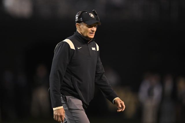 Head coach Jeff Monken of the Army Black Knights walks on the field in the first quarter against the Wake Forest Demon Deacons at Truist Field on October 08, 2022 in Winston-Salem, North Carolina.