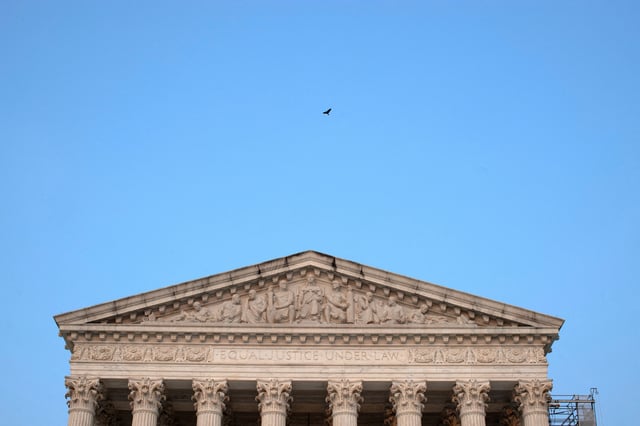 A bird flies over the U.S. Supreme Court in Washington, U.S., August 14, 2024. REUTERS/Kaylee Greenlee Beal/File Photo