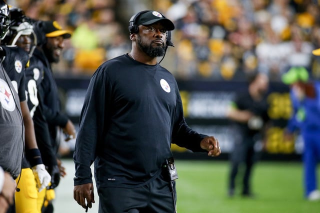 PITTSBURGH, PENNSYLVANIA - SEPTEMBER 18: Head coach Mike Tomlin of the Pittsburgh Steelers looks on during the first quarter against the Cleveland Browns at Acrisure Stadium on September 18, 2023 in Pittsburgh, Pennsylvania.
