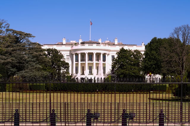 White House on deep blue sky background in Washington DC, USA.
