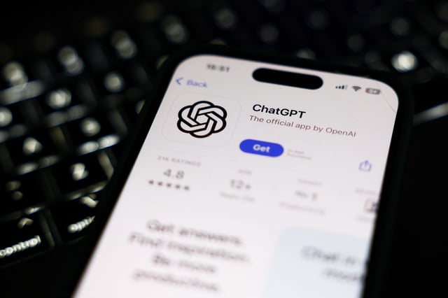 OpenAI&#39;s ChatGPT on the App Store displayed on a phone screen. The company revealed on Oct. 9 that it&#39;s opening an office in Singapore.