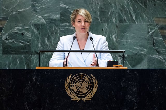 Canada's Minister of Foreign Affairs Melanie Joly addresses the 79th United Nations General Assembly at U.N. headquarters in New York, U.S., September 30, 2024.  REUTERS/Eduardo Munoz/File Photo