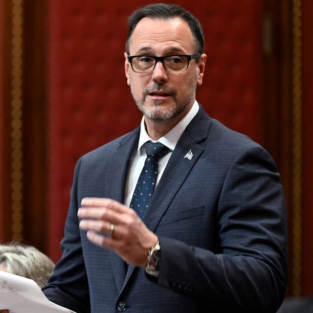 Quebec Minister Responsible for Canadian Relations and the Canadian Francophonie Jean-Francois Roberge tables legislation on foreign students, Thursday, October 10, 2024 at the legislature in Quebec City. THE CANADIAN PRESS/Jacques Boissinot