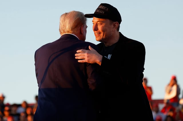 Elon Musk with Donald Trump during a campaign rally on Oct. 5, 2024 in Butler, Penn.