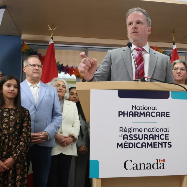 Minister of Health Mark Holland speaks about new national pharmacare legislation during a press conference in Ottawa on Thursday, Feb. 29, 2024. THE CANADIAN PRESS/ Patrick Doyle