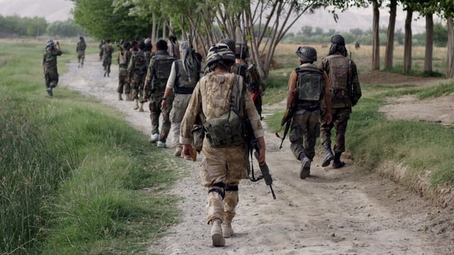 British and Afghan troops on patrol on Helmand in 2007