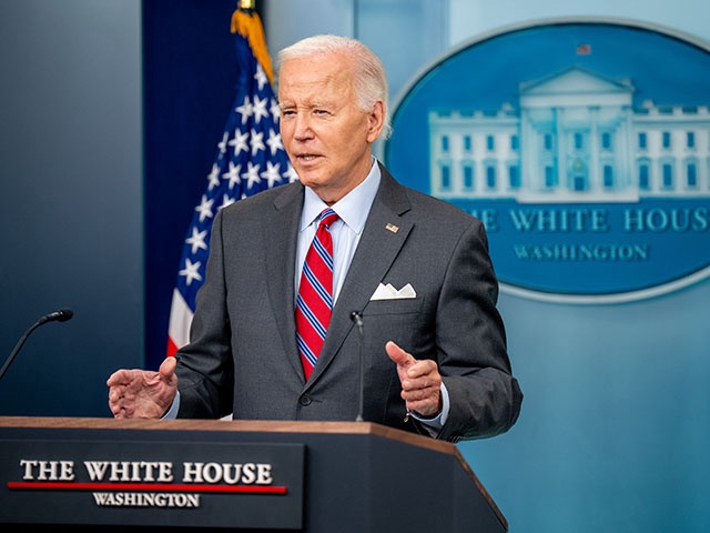U.S. President Joe Biden speaks during a news conference in the Brady Press Briefing Room at the White House on October 04, 2024 in Washington, DC. Biden made a surprise appearance, his first in the briefing room since becoming president, to tout a positive job report and take questions from reporters. (Photo by Andrew Harnik/Getty Images)
