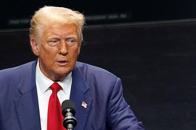 Republican presidential nominee and former U.S. President Donald Trump makes a campaign speech at the Johnny Mercer Theatre Civic Center in Savannah, Georgia, U.S. September 24, 2024. REUTERS/Megan Varner/File Photo