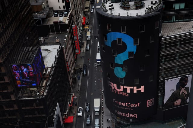The Nasdaq Market site is seen on the day that shares of Truth Social and Trump Media & Technology Group start trading under the ticker "DJT", in New York City, U.S., March 26, 2024. REUTERS/Shannon Stapleton/File Photo