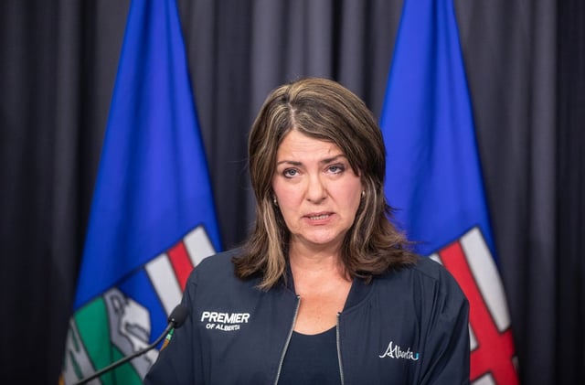 Alberta Premier Danielle Smith speaks about the Jasper wildfire situation in Edmonton on Thursday, July 25, 2024. 