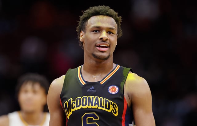 Bronny James #6 of McDonald's All American Boys West is seen during the McDonalds All American Basketball Games at Toyota Center on March 28, 2023 in Houston, Texas.