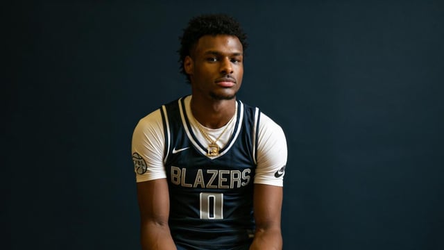 Bronny James participants in Sierra Canyon High basketball media day on Wednesday, Oct. 12, 2022 