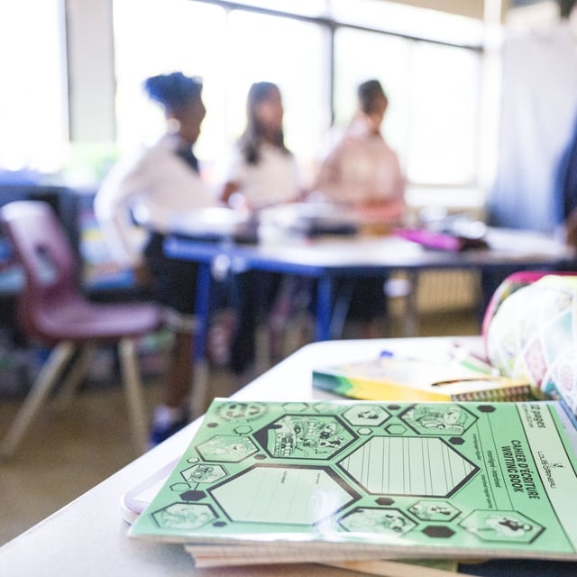 School supplies are seen in a classroom at an elementary school in Montreal, Thursday, Aug. 29, 2024. THE CANADIAN PRESS/Christinne Muschi