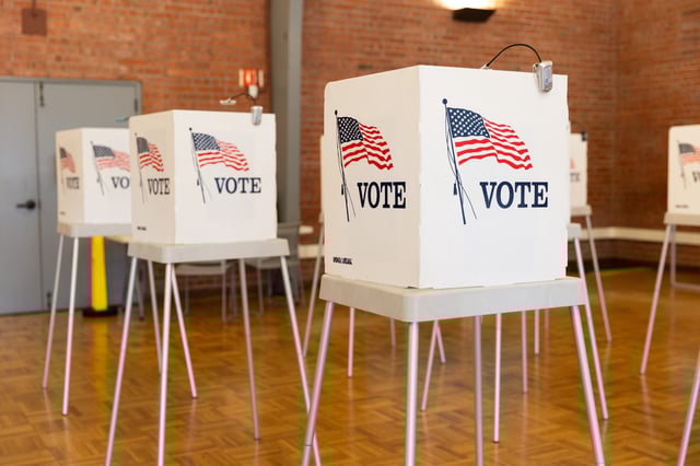Voting booths in a vote center in the Palo Alto Art Center on March 5, 2024. Photo by Magali Gauthier.