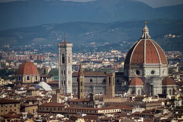 Brunelleschi's Dome and Giotto's Campanile of the Cathedral of Saint Mary of the Flower (Cattedrale di Santa Maria del Fiore) are pictured from a panoramic point of Florence, in Tuscany region, Italy, April 15, 2024. REUTERS/Yara Nardi/File Photo