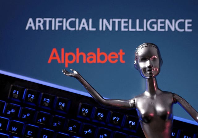 Alphabet logo and AI Artificial Intelligence words are seen in this illustration taken, May 4, 2023. REUTERS/Dado Ruvic/Illustration/File Photo