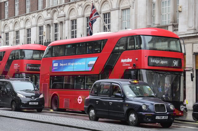 A black cab in the streets of the center of the City of London. Singapore&#39;s ComfortDelGro is breaking into the London taxi business and acquiring Addison Lee, an operator that has a black cab fleet.