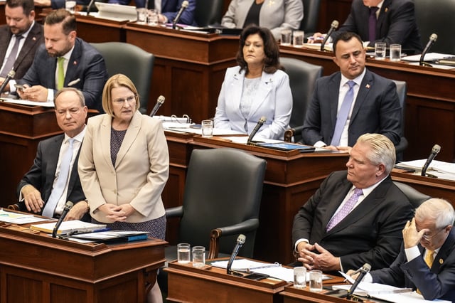 Ontario Health Minister Sylvia Jones stands in the house as the Ontario Legislature resumes in Toronto on Monday, October 21, 2024.