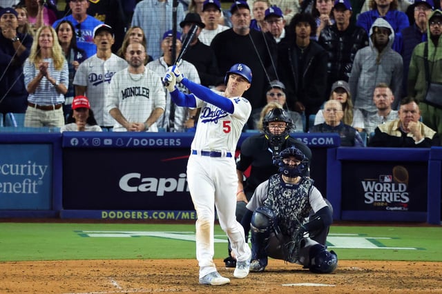 Freddie Freeman hits a walk-off grand slam at Game One of the World Series in Los Angeles, on Oct. 25, 2024 . 