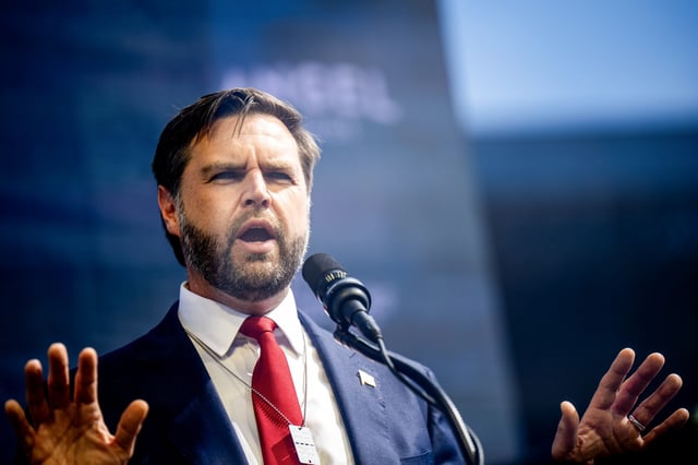 Republican vice presidential nominee, U.S. Sen. J.D. Vance (R-OH)  speaks in Washington, DC. on Oct. 7, 2024. 
