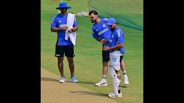 Mumbai, India - Oct. 31, 2024:India's Virat Kohli, Rohit Sharma and Abhishek Nayar, during practice session before India V/s New Zealand test match at Wankhade Stadium in Mumbai, India, on Thursday, October 31, 2024. (Photo by Anshuman Poyrekar/ Hindustan Times) (Hindustan Times)