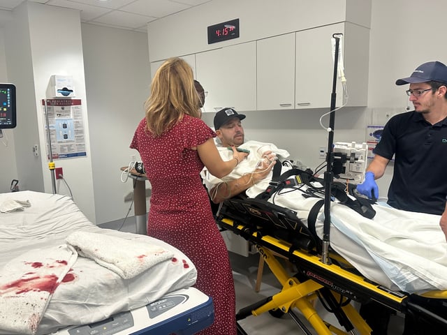 Cole Taschman at Martin North Hospital after being bitten by a shark at Bathtub Beach in Stuart, Florida on Friday, Oct. 25, 2024.