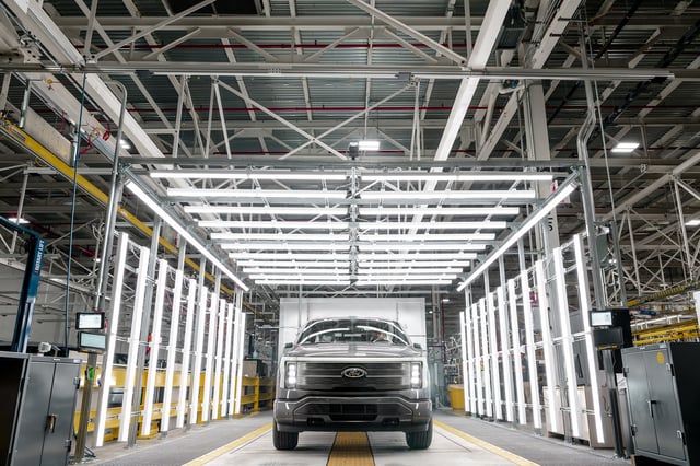 The manufacturing technology in the Rouge Electric Vehicle Center is just as innovative as the F-150 Lightning. It is the first Ford plant without traditional in-floor conveyor lines and instead uses robotic Autonomous Guided Vehicles to move F-150 Lightning trucks from workstation to station in the plant. Due to high demand, the current model year is no longer available for retail order. Contact your dealer for more information.