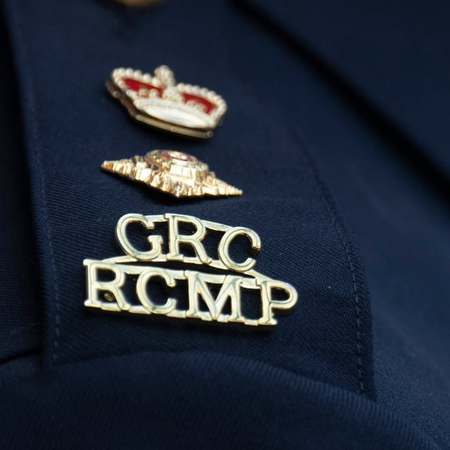 The RCMP logo is seen on the shoulder of a superintendent during a news conference in St. John’s, , Saturday, June 24, 2023. THE CANADIAN PRESS/Adrian Wyld