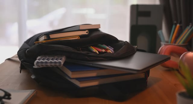 A backpack filled with supplies.